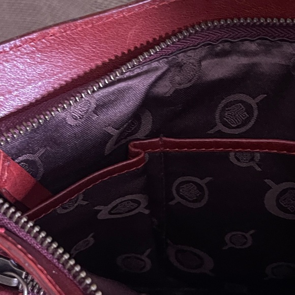 BORN Genuine Leather Red Wine Colored Crossbody Bag with Belt Buckle Hardware - Picture 7 of 11